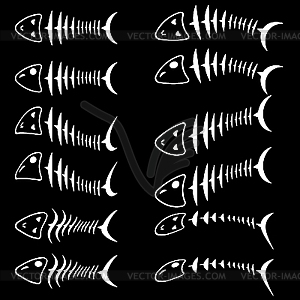 Набор скелетов рыб. - иллюстрация в векторном формате