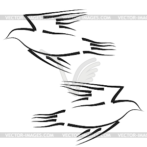 Concept of love or peace. Set of white doves - vector clipart