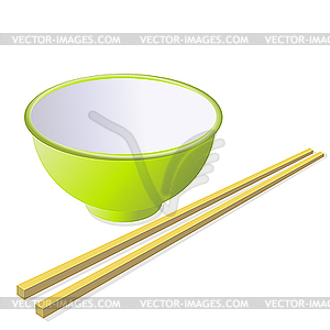 Ceramic mug with wooden sticks. - vector image