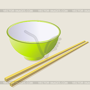 Ceramic mug with wooden sticks. - vector clip art