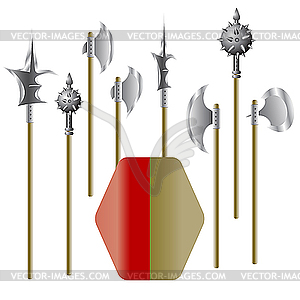 Medieval weapons and shield - vector EPS clipart