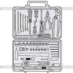 Set of different tools in box - vector EPS clipart