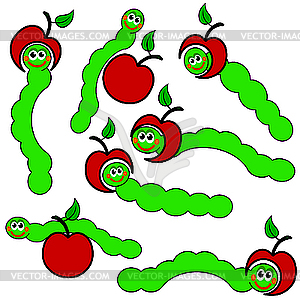 Apple and Worm caterpillars , - vector clipart