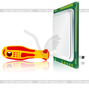 Screwdriver and computer processor - vector clipart