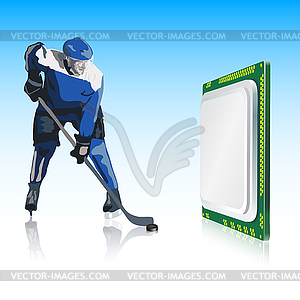 Hockey player and computer processor - stock vector clipart