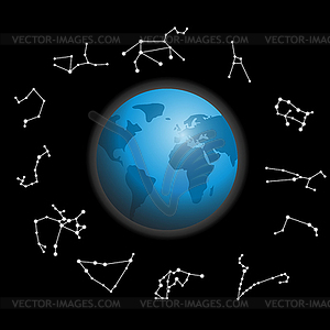 Созвездия вокруг земного шара - векторное графическое изображение