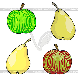 Apple and pear fruit set of - vector image