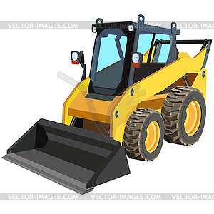 The yellow truck with scraper to lift cargo. - vector image