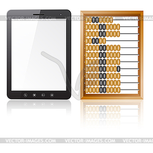 Tablet PC computer with blank screen with abacus - vector image