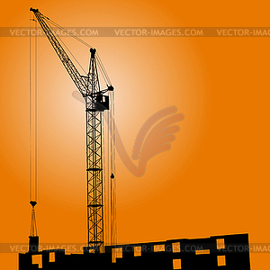 Silhouette of crane on sunset on building - vector clipart