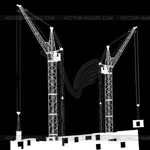 Silhouette of two cranes working on building - royalty-free vector image