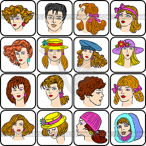 A set of different male and female hairstyles - vector clipart