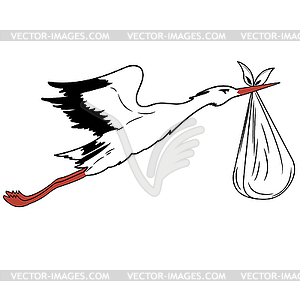 White Stork in flight delivering newborn  - royalty-free vector clipart