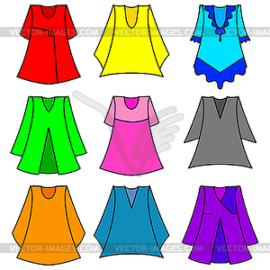 Set of fashionable dresses for girl - vector clip art