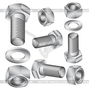 Stainless steel bolts and nuts - vector clip art