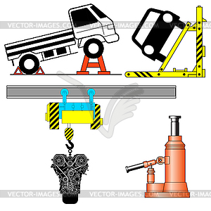 Set device for lifting car repair.  - vector image