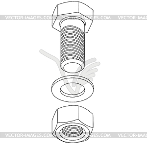 Stainless steel bolt and nut.  - vector clip art