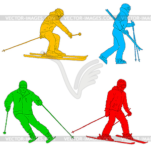 Set sketches silhouettes snowboarders - vector clip art