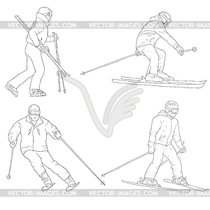 Set sketches silhouettes snowboarders - vector clipart / vector image