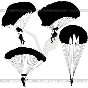 Set skydiver, silhouettes parachuting - vector clipart