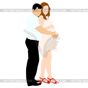 Силуэт счастливая беременная женщина и ее муж - стоковое векторное изображение