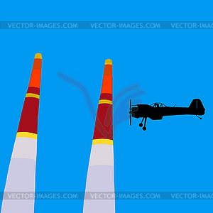 Aerobatic aircraft performs aerobatics against sky - vector image
