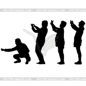 Set silhouettes man and woman taking selfie with - vector clip art