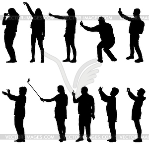 Set silhouettes man and woman taking selfie with - vector clipart