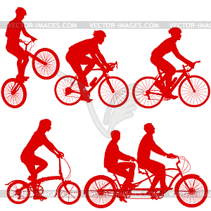 Set silhouette of tandem cyclist - vector clip art