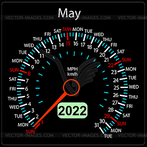 2022 год календарь спидометр автомобиля май - векторный графический клипарт