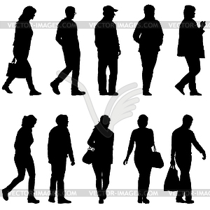 Black silhouettes travelers with suitcases - vector image