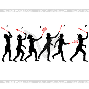 Black set silhouette of female badminton player - vector clip art