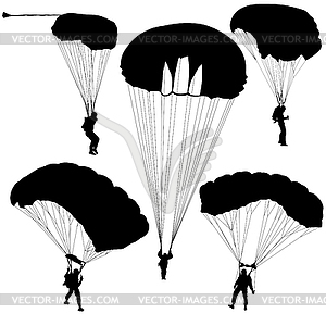 Set skydiver, silhouettes parachuting - vector clipart