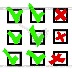 Icon sign green red to vote Yes and No In square bo - vector clipart