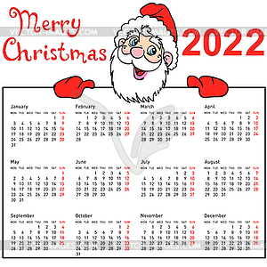 Stylish calendar withmuscular Santa Claus for 2022 - vector image