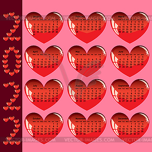 Stylish calendar with red hearts for 2022 - vector clip art