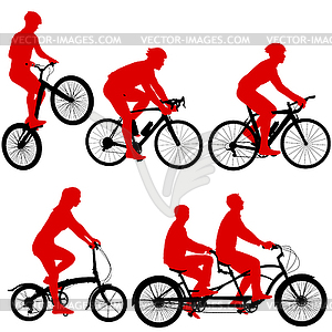 Set silhouette of tandem cyclist - vector image