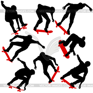 Set black silhouette of an athlete skateboarder in - vector clip art