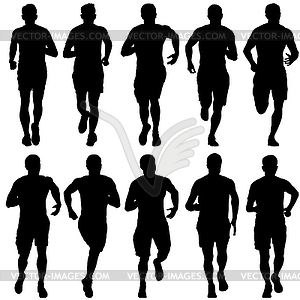 Set of silhouettes. Runners on sprint men - vector clipart
