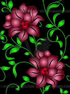 Seamless pattern of flowers and leaves  - vector image