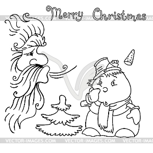 Santa Claus and snowman - vector clipart