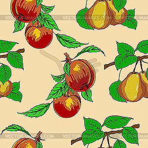 Seamless pattern with peaches and pears. - vector image