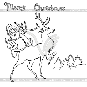 Santa claus rides on deer - stock vector clipart