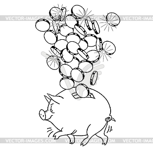 Piggy bank and money - vector clipart