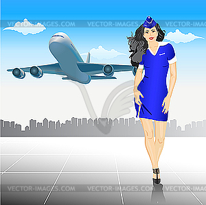 Beautiful Stewardess at the airport  - vector image