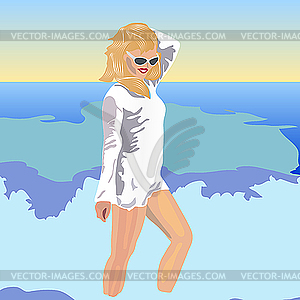 Beautiful girl on sea - vector clipart