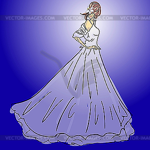 Bride in wedding dress white with bouquet - vector clip art