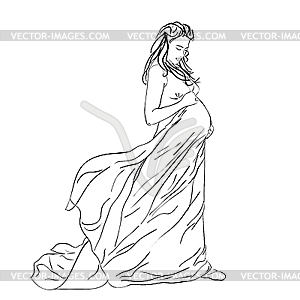 Красивая беременная женщина в длинном платье - клипарт Royalty-Free