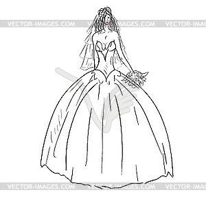 Bride in wedding dress white with bouquet - vector clipart