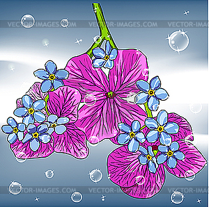 Flower background with water drops - vector image